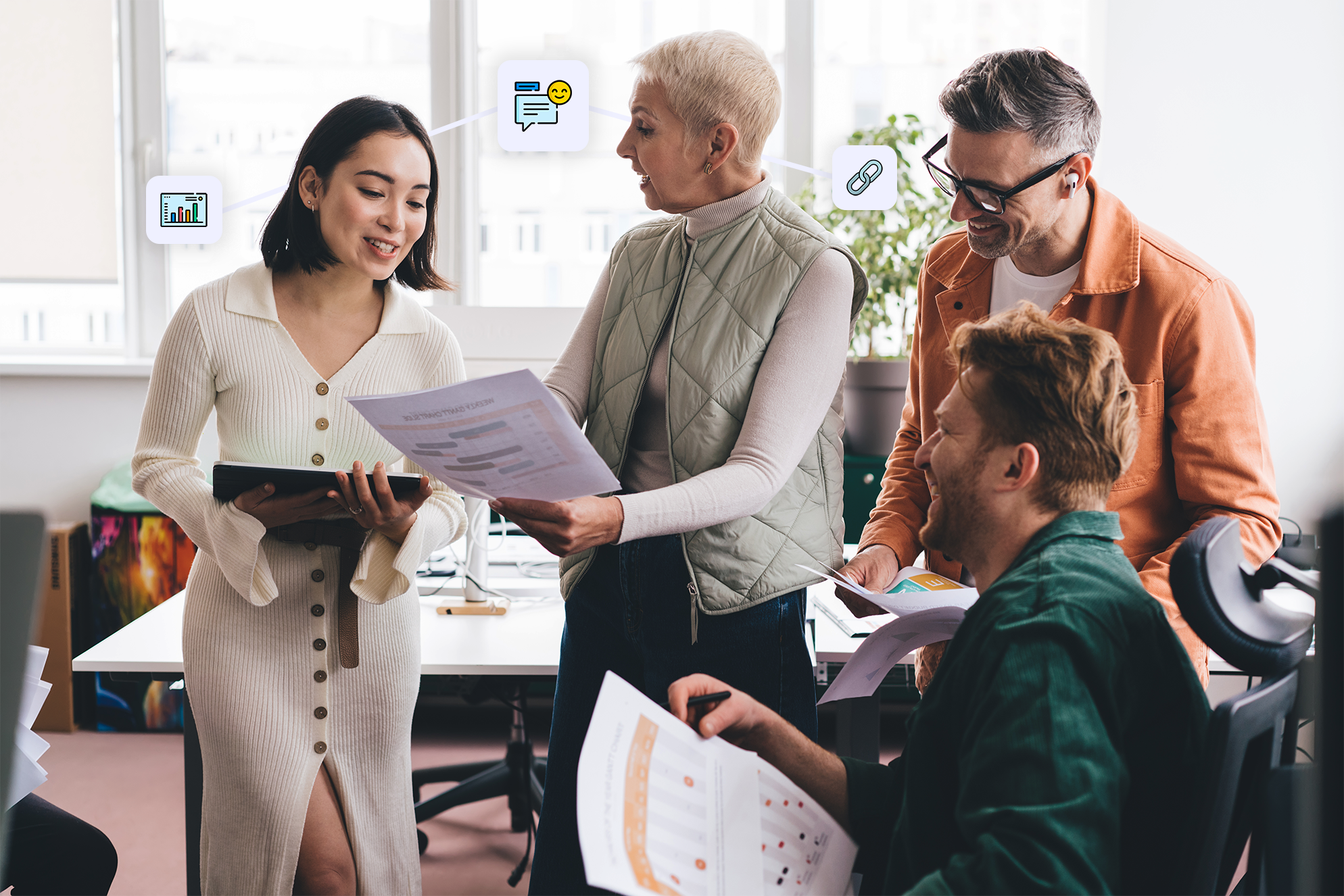 Questools consulting team collaborating on assessment-driven insights in a modern office.